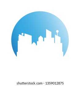 building, city skyline in blue circle 
