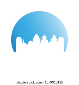 building, city skyline in blue circle 