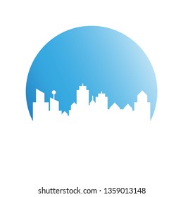 building, city skyline in blue circle 