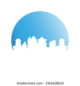 building, city skyline in blue circle 