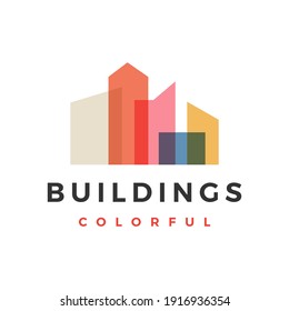 Building City Skyline Colorful Overlay Logo Vector Icon Illustration