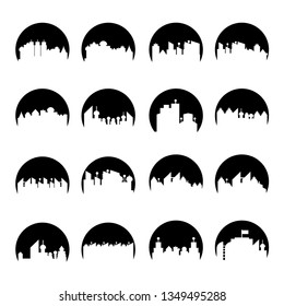building, city skyline tower in circle shape vector set