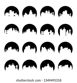 building, city skyline tower in circle shape vector set