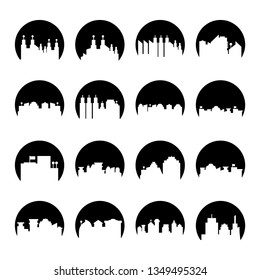 building, city skyline tower in circle shape vector set
