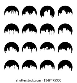 building, city skyline tower in circle shape vector set