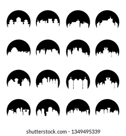 building, city skyline tower in circle shape vector set