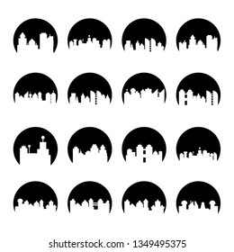 building, city skyline tower in circle shape vector set