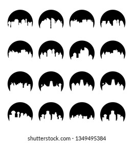 building, city skyline tower in circle shape vector set