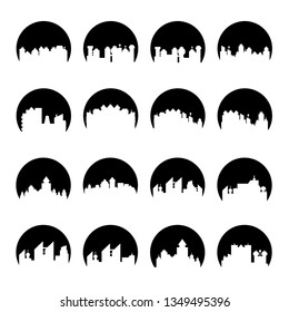 building, city skyline tower in circle shape vector set