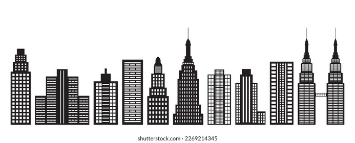 Building. City building. Skyscraper. Vector Illustration Isolated on White Background. 