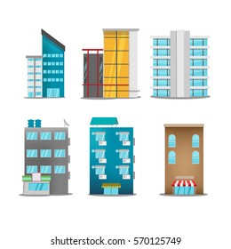 Building City Symbol Icons Set Vector