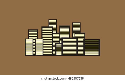Building city vector of silhouette with brown backgrounds