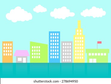 Building and city view, vector illustration