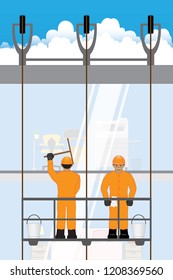 Building cleaners Work with risk and danger. To be outside the building to work.
