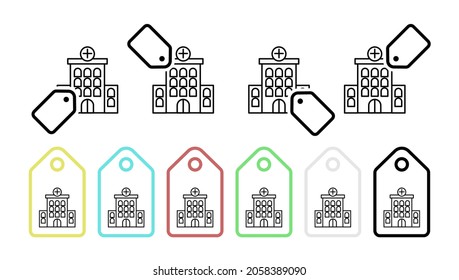 Building, clinic, hospital vector icon in tag set illustration for ui and ux, website or mobile application