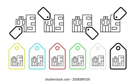 Building, clinic, hospital vector icon in tag set illustration for ui and ux, website or mobile application