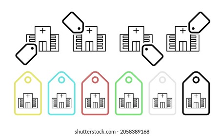 Building, clinic, hospital vector icon in tag set illustration for ui and ux, website or mobile application