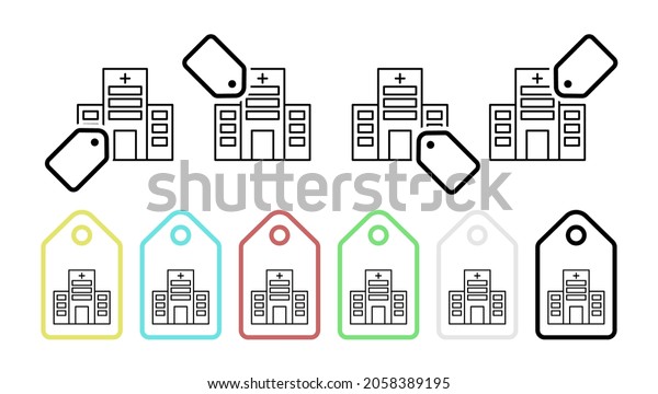 Building, clinic, hospital\
vector icon in tag set illustration for ui and ux, website or\
mobile application