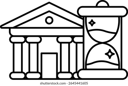 A building with a clock tower and a sand timer
