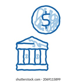 Building Coin sketch icon vector. Hand drawn blue doodle line art Building Coin sign. isolated symbol illustration