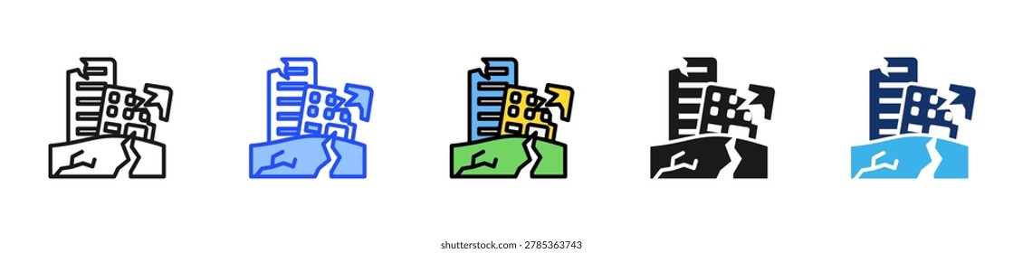 Building Collapse Icon Collection With Multiple Styles