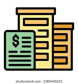 Generar vector de contorno de icono de colateral. Pago del préstamo. Color de la hora de financiamiento plano