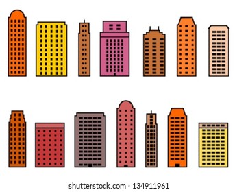 Building collection. Simple skyscraper illustrations.