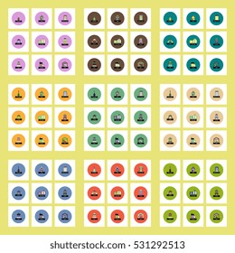 building Collection of stylish vector icons in colorful circles different kinds of buildings