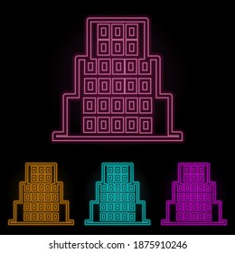 building color neon set. Simple thin line, outline vector of web icons for ui and ux, website or mobile application