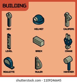 Building color outline isometric icons. Vector illustration, EPS 10