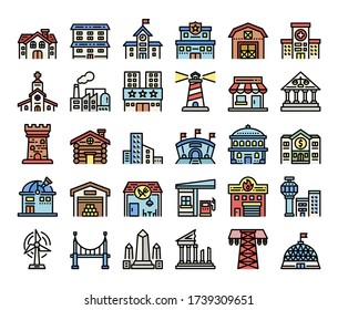 building color outline vector icons construction concept