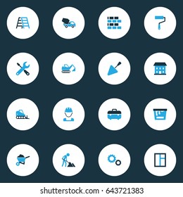 Building Colorful Icons Set. Collection Of Dozer, Case, Barrow And Other Elements. Also Includes Symbols Such As Digger, Team, Window.