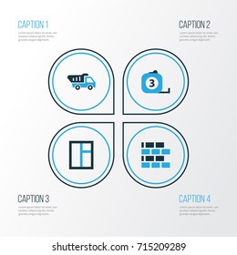 Building Colorful Icons Set. Collection Of Glass, Tip Truck, Measure Tool And Other Elements. Also Includes Symbols Such As Measure, Glass, Truck.
