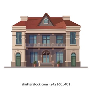 Building of colorful set. Demonstration of the historic public building through this expertly crafted cartoon design, where intricate details meet classic aesthetics. Vector illustration.