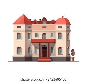 Building of colorful set. Presentation of the architectural elegance of an old-style public building in this charming illustration. Vector illustration.