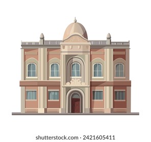 Building of colorful set. Showcasing of the artistic fusion of design and cartoon aesthetics in this delightful representation of an old-style public building. Vector illustration.