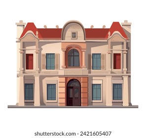 Building of colorful set. In this enchanting illustration design and cartoon artistry combine to celebrate the grandeur of an old-style public building. Vector illustration.