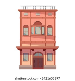 Building of colorful set. In this imaginative illustration design meets cartoon artistry to celebrate the timeless appeal of an old-style apartment building. Vector illustration.
