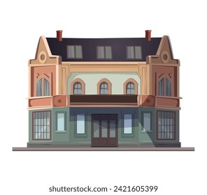 Building of colorful set. This imaginative cartoon design showcase the timeless beauty of an old-style public building with intricate design. Vector illustration.