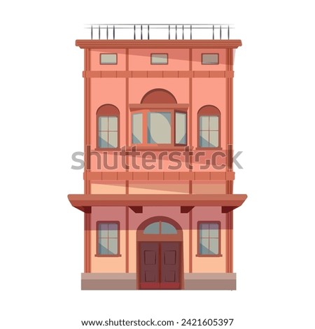 Building of colorful set. In this imaginative illustration design meets cartoon artistry to celebrate the timeless appeal of an old-style apartment building. Vector illustration.