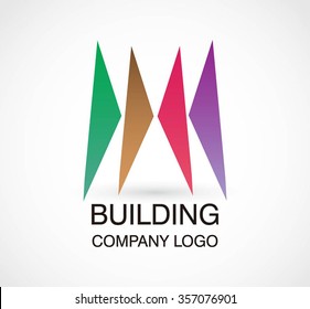 Building of colorful triangles abstract vector and logo design or template architecture business icon of company identity symbol concept