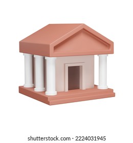 Building with columns 3d icon. Isolated object on transparent background