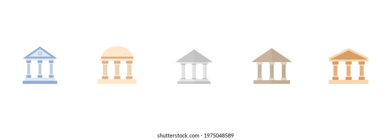 Building with columns collection. Bank icon set. University colorful  symbol group. Ancient culture sign. Vector isolated on white