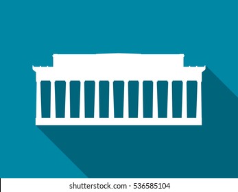 The building with columns flat icon with long shadow. Vector illustration.