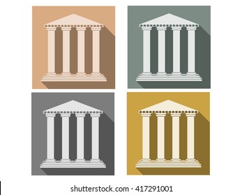 Building with columns in a flat style. Doric, Roman style. Vector illustration.