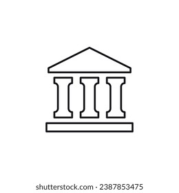 Building with columns. Important institution.  Vector linear illustration icon isolated on white background.