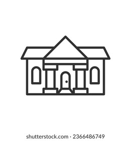 Building with columns, linear icon, house, palace. Line with editable stroke