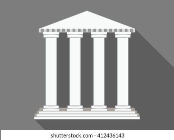 Building with columns. Long shadow. Vector illustration.