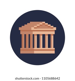 Building with columns monument architecture, isolated vector illustration. Pagan temple in Garni symbol of ancient Armenian culture pixel art icon. Journey landmark Armenia. Design logo, app. 8-bit.