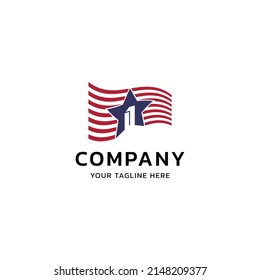logo de combinación de construcción con estilo de bandera estadounidense
